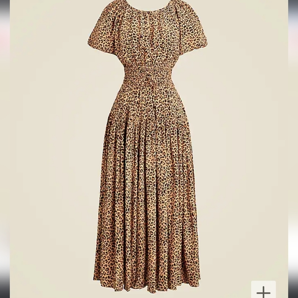 J Crew Elena Leopard Crepe De Chine Puff Sleeve Dress Size XS CD517 - Picture 4 of 10